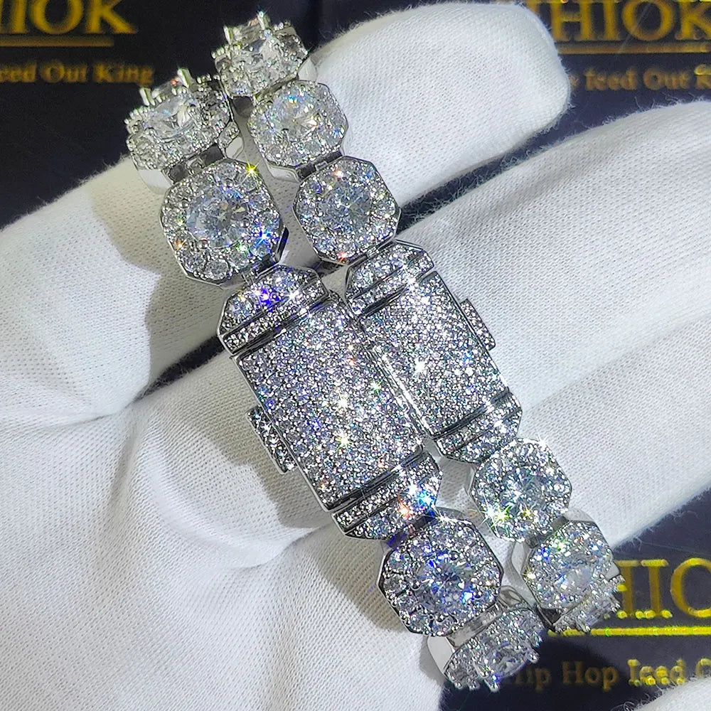Unisex Hip Hop Iced Out CZ Tennis Bracelet – 10/12mm Square Diamond Link Chain Jewelry - Elegant Gift for All