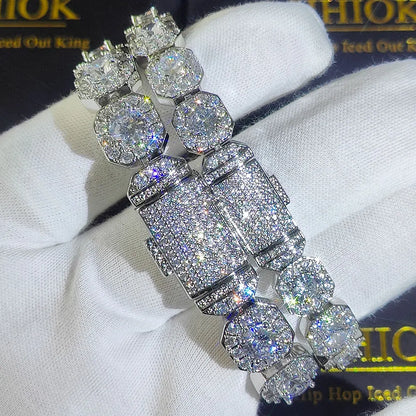 Unisex Hip Hop Iced Out CZ Tennis Bracelet – 10/12mm Square Diamond Link Chain Jewelry - Elegant Gift for All