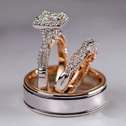3-in-1 Vintage 14K Gold Engagement, Wedding & Promise Ring Set with Lab Diamonds – Unisex Party Jewelry & Perfect Gift for Couple