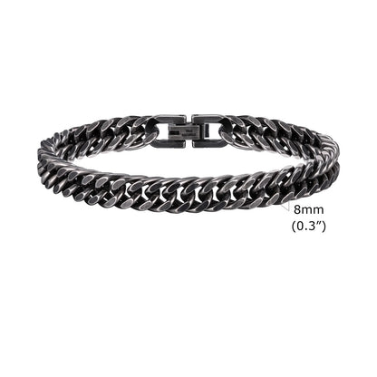 Bold 8mm/12mm Oxidized Stainless Steel Cuban Link Bracelet for Men - Punk Rock Style Wristband for Daily Wear & Party - Perfect Jewelry Gift for Him