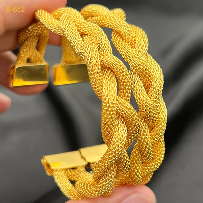 24K Gold Color Cuff Bangles  for Women – Dubai-Inspired Wedding Charm Jewelry, Arabic Party Twist Bracelet By ANIID  - Ideal Gift for Her