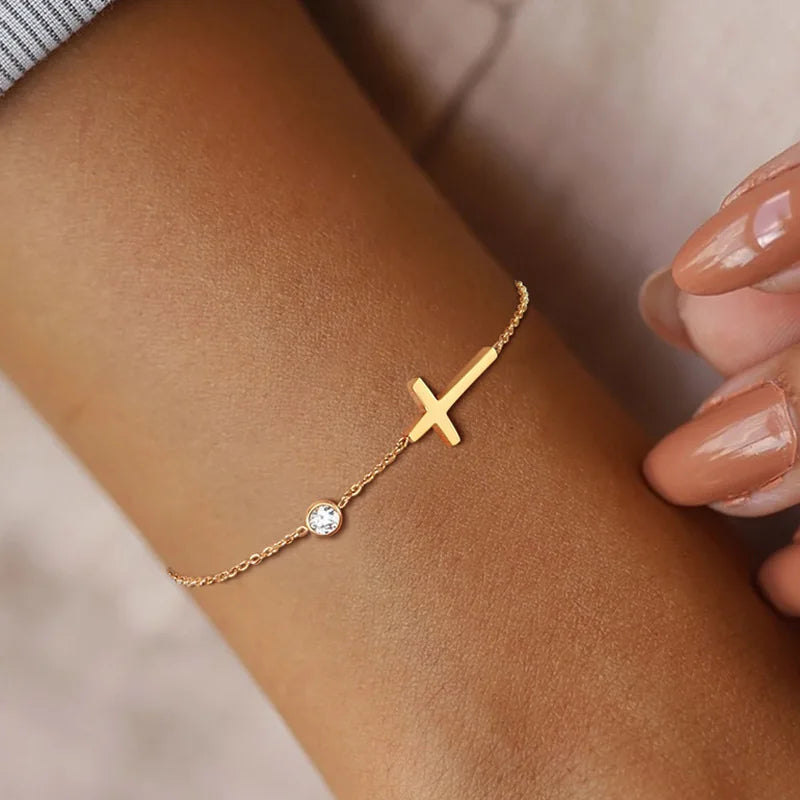 Women’s Minimalist Thin Chain Bracelet Cross Moon Star Charm