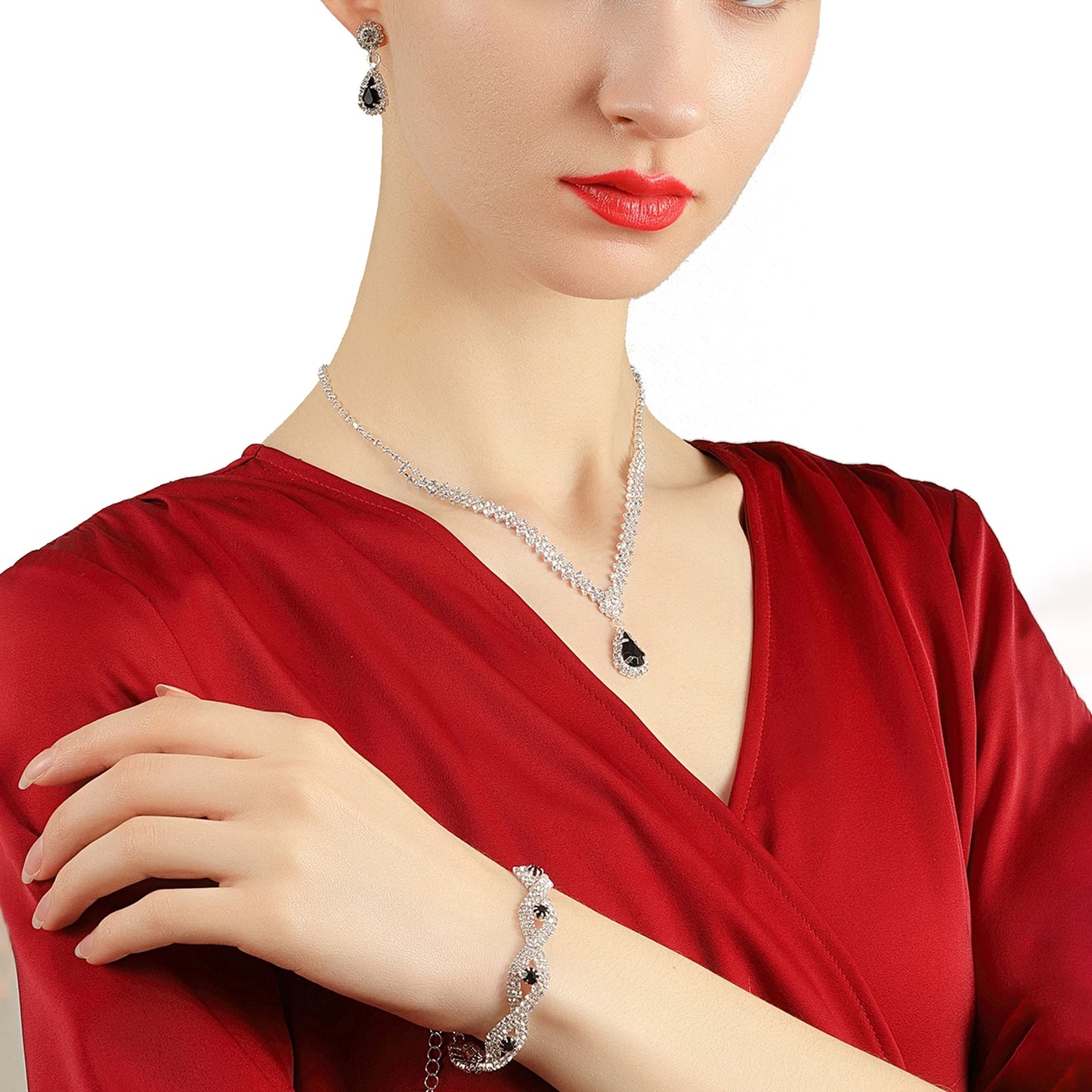 4PCS Evening Purse and Jewelry Set for Women – Glitter Clutch with Matching Necklace, Earrings & Bracelet for Banquet or Bridal Events - Elegant Gift for Her