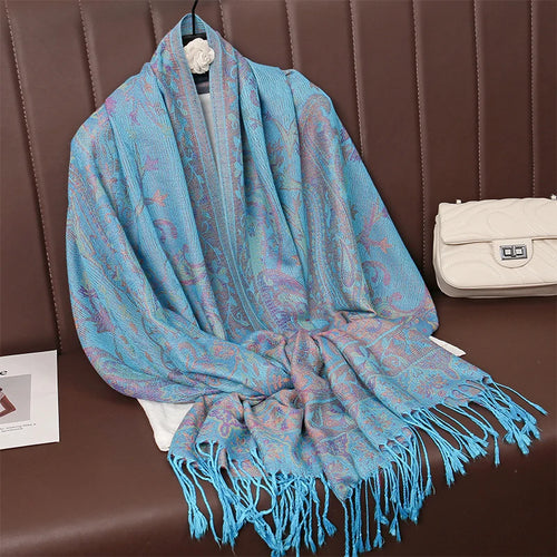 Thick Pashmina New Winter Warm Shawl Wrap Cashmere Scarf for Ladies - Neckerchief Poncho Stoles with Tassel Blanket Design 2024 - Ideal Gift for Women