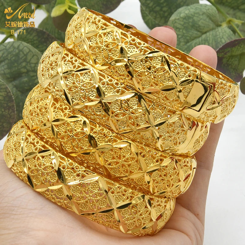 ANIID Dubai 24K Gold Plated Bangle Arabic / Indian Bridal Charm Bracelet | Luxury Wedding & Party Jewelry