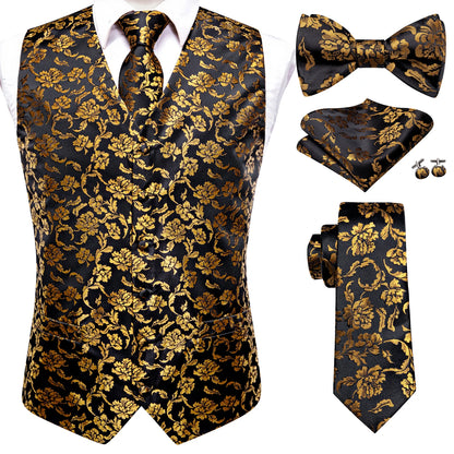 Elegant Men's Formal Silk Vest & Accessories By Hi-Tie | Waistcoat Set with Tie, Bowtie, Hanky, Cufflinks for Business, Office, Party, Wedding - Ideal Gift for Him