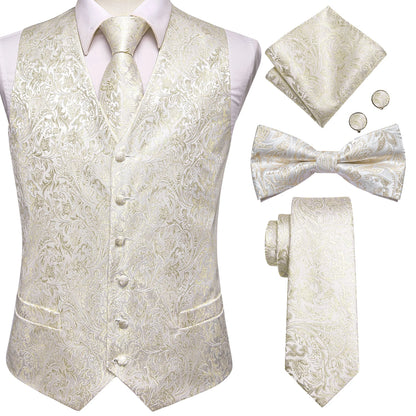 Elegant Men's Formal Silk Vest & Accessories By Hi-Tie | Waistcoat Set with Tie, Bowtie, Hanky, Cufflinks for Business, Office, Party, Wedding - Ideal Gift for Him