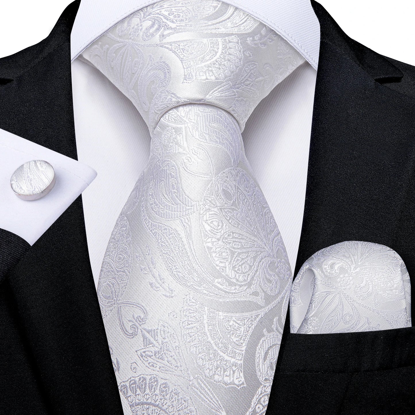Luxury Orange Paisley Men's Tie Set for Business, Office, Party, Wedding| 3.15 Inch Silk Polyester Necktie, Cufflinks & Pocket Square - Perfect Gift for Him