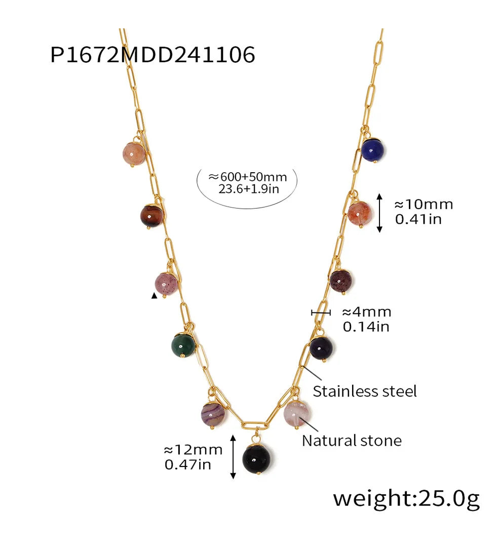 eye-catcher Round Nature Stones Necklace For Women Stainless Steel Chain Gold Plated Fashion Charm Jewelry Gift
