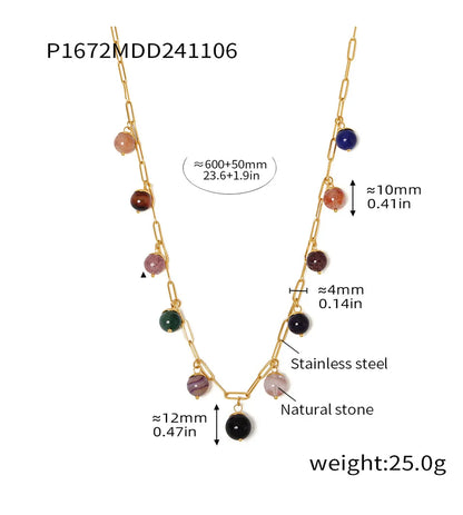 eye-catcher Round Nature Stones Necklace For Women Stainless Steel Chain Gold Plated Fashion Charm Jewelry Gift