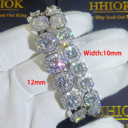 Unisex Hip Hop Iced Out CZ Tennis Bracelet – 10/12mm Square Diamond Link Chain Jewelry - Elegant Gift for All