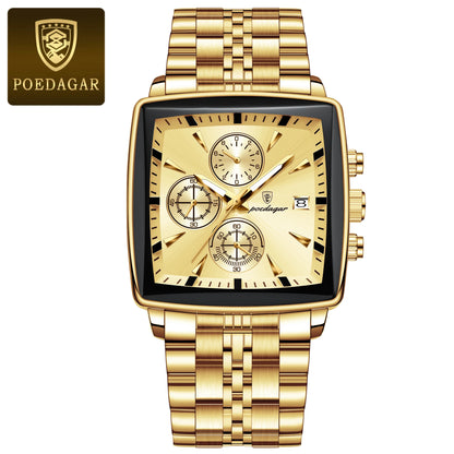 POEDAGAR Square Men’s Watch, Waterproof – Premium Stainless Steel Chronograph with Luminous Display Casual Wrist Watch. Gift for all.