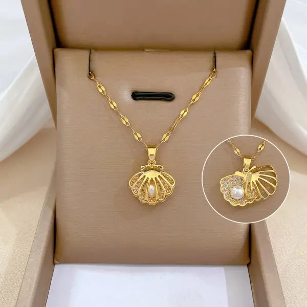 Zircon Inlaid Stainless Steel Choker Necklace for Women - Flower Butterfly Moon Design Pendant Tassel Clavicle Jewelry - Perfect Gift for Her