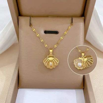 Zircon Inlaid Stainless Steel Choker Necklace for Women - Flower Butterfly Moon Design Pendant Tassel Clavicle Jewelry - Perfect Gift for Her