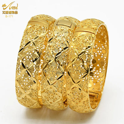 ANIID Dubai 24K Gold Plated Bangle Arabic / Indian Bridal Charm Bracelet | Luxury Wedding & Party Jewelry