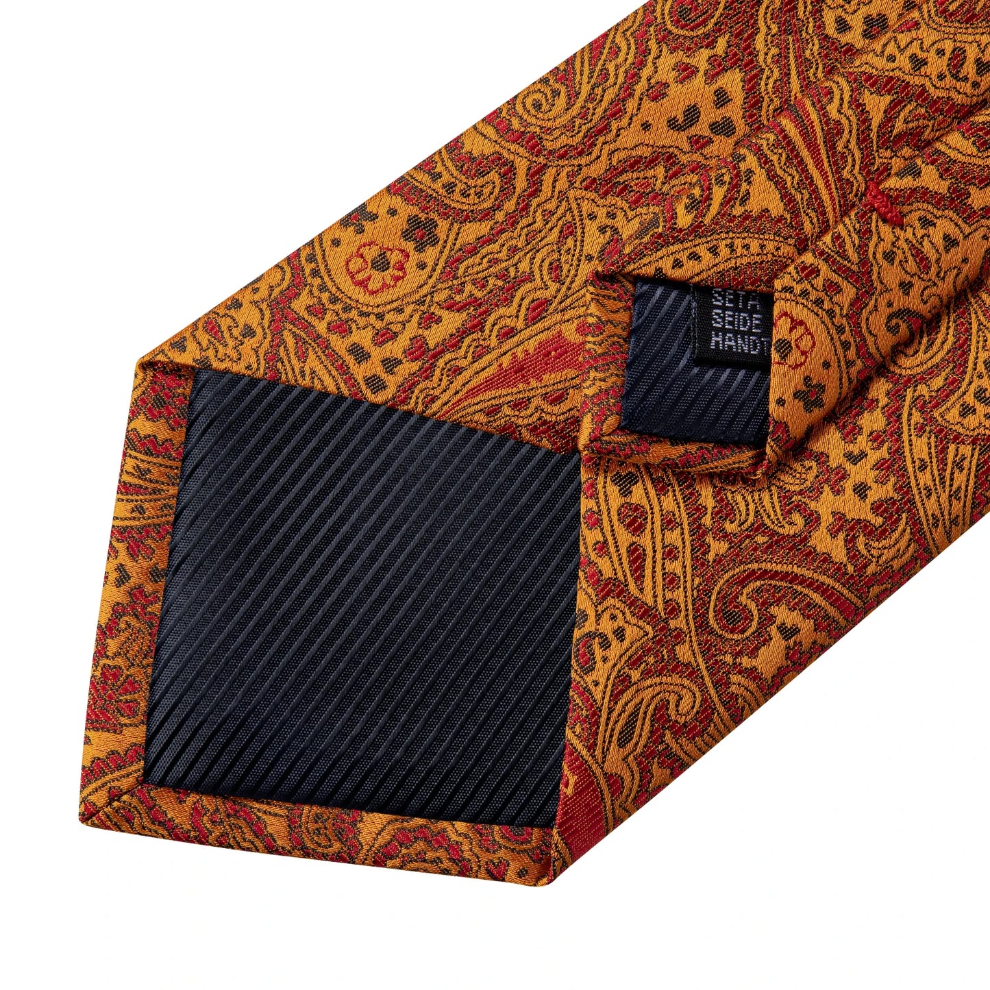 Luxury Orange Paisley Men's Tie Set for Business, Office, Party, Wedding| 3.15 Inch Silk Polyester Necktie, Cufflinks & Pocket Square - Perfect Gift for Him