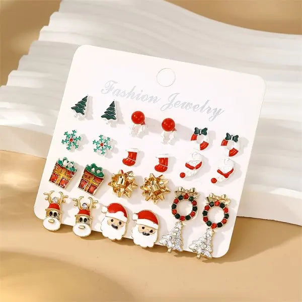 Christmas Earrings Set for Women 12/20 Pairs – Crystal Zircon Snowflake, Bowknot, Elk & Xmas Tree Holiday Gifts