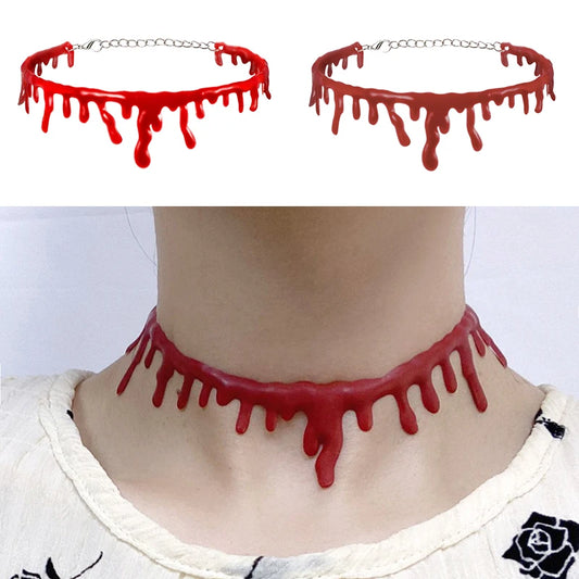 Spooky Halloween Blood Drip Necklace – Fake Vampire Blood Choker for Horror Costume & Party Accessories