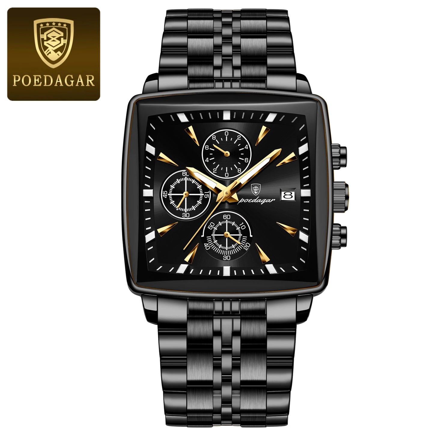 POEDAGAR Square Men’s Watch, Waterproof – Premium Stainless Steel Chronograph with Luminous Display Casual Wrist Watch. Gift for all.