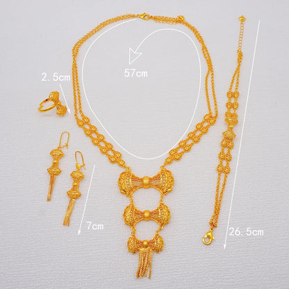 African Indian Gold Jewelry Set for Women – Dubai Style Bridal Tassel Long Necklace, Earrings, Ring & Bangle - Ideal Gift for Her
