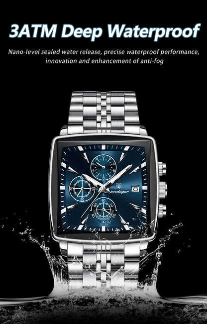 POEDAGAR Square Men’s Watch, Waterproof – Premium Stainless Steel Chronograph with Luminous Display Casual Wrist Watch. Gift for all.