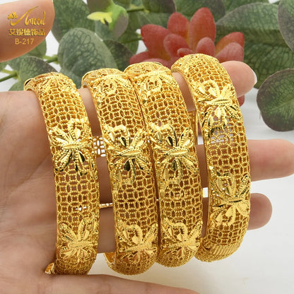 ANIID Dubai 24K Gold Plated Bangle Arabic / Indian Bridal Charm Bracelet | Luxury Wedding & Party Jewelry