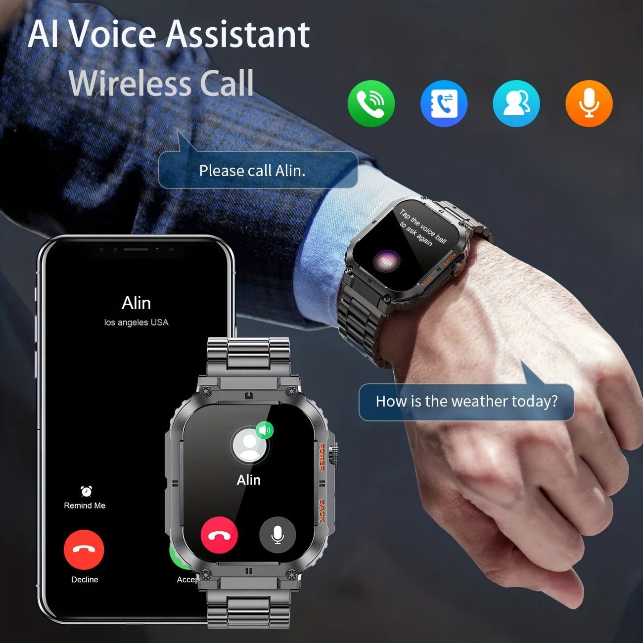 Men's Smartwatch for Android & iPhone By LIGE – Smashproof & Waterproof, 1.96" Display, Bluetooth Call, Fitness Tracker, 400mAh Battery - Perfect Gift for Him