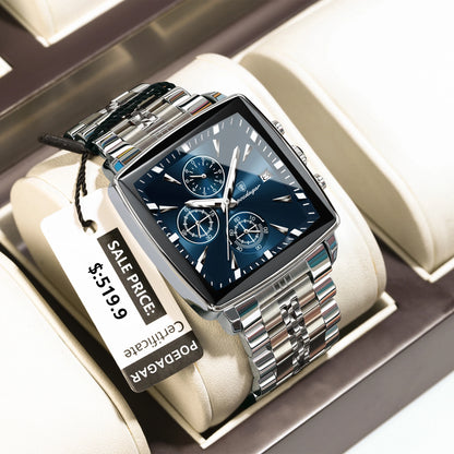 POEDAGAR Square Men’s Watch, Waterproof – Premium Stainless Steel Chronograph with Luminous Display Casual Wrist Watch. Gift for all.