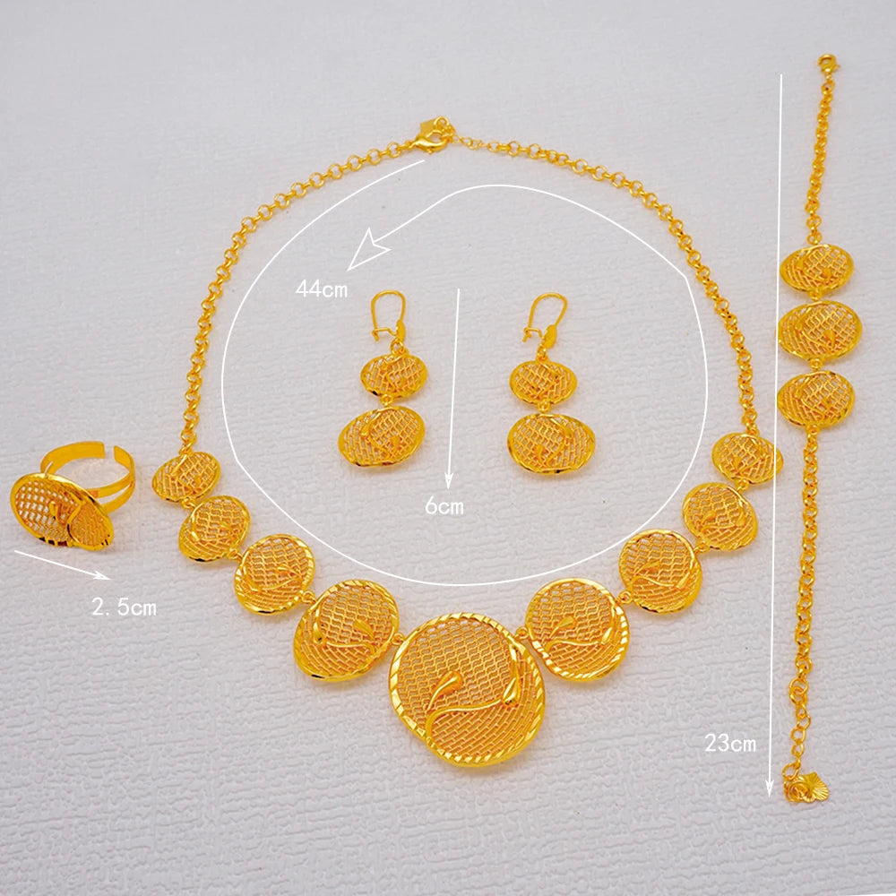 African Indian Gold Jewelry Set for Women – Dubai Style Bridal Tassel Long Necklace, Earrings, Ring & Bangle - Ideal Gift for Her