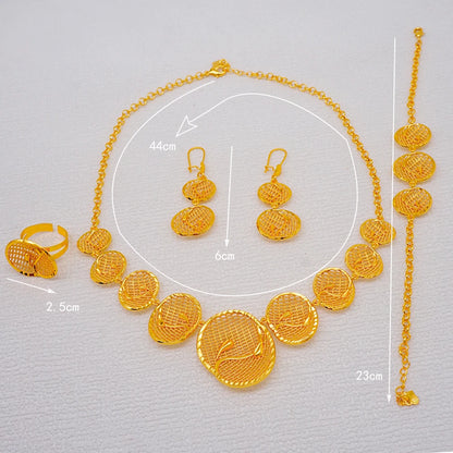 African Indian Gold Jewelry Set for Women – Dubai Style Bridal Tassel Long Necklace, Earrings, Ring & Bangle - Ideal Gift for Her