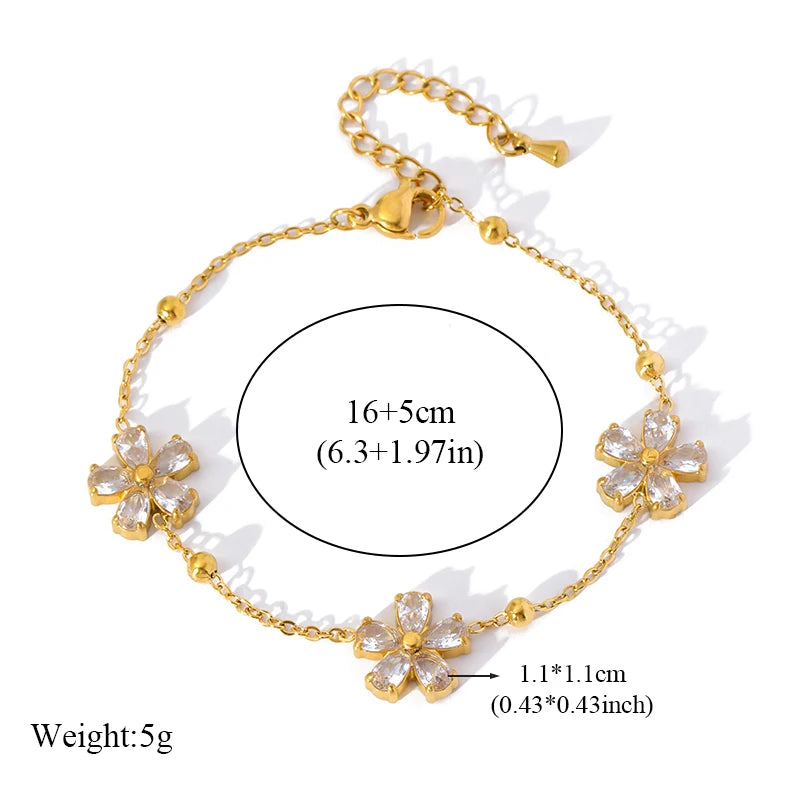 EILIECK 316L Stainless Steel White Zirconia Flower Petal Necklace Bracelet Earrings Set For Women New Trendy Jewelry Party Gift