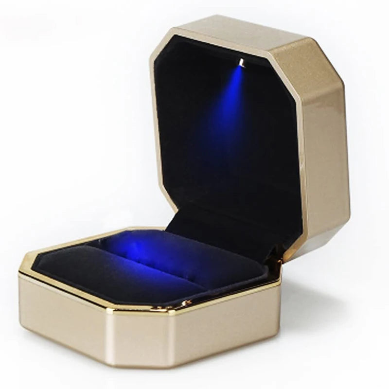 LED Light Velvet Jewelry Ring/Necklace Pendant Box – Luxury Gift Display Case for Proposal, Engagement & Wedding
