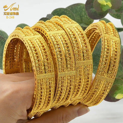 ANIID Dubai 24K Gold Plated Bangle Arabic / Indian Bridal Charm Bracelet | Luxury Wedding & Party Jewelry