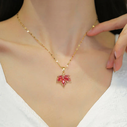 Zircon Inlaid Stainless Steel Choker Necklace for Women - Flower Butterfly Moon Design Pendant Tassel Clavicle Jewelry - Perfect Gift for Her