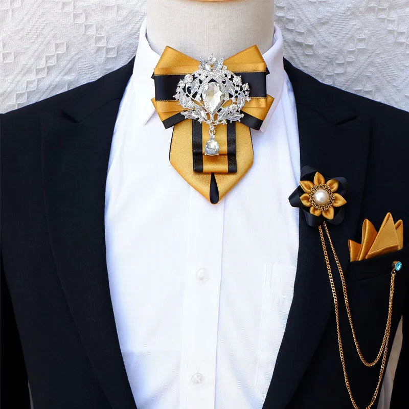 High-End British Rhinestone Bow Tie Set for Men's Business and Wedding Accessories