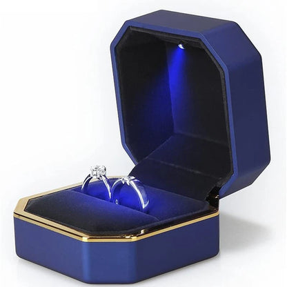 LED Light Velvet Jewelry Ring/Necklace Pendant Box – Luxury Gift Display Case for Proposal, Engagement & Wedding