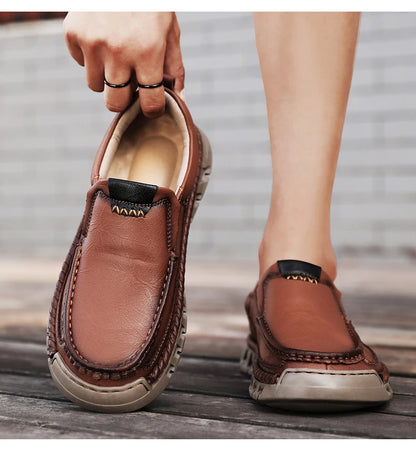 Classic Retro Leather Loafer Shoes for Men – Elegant Hand-Sewn Slip-On Casual Footwear for Summer & Spring Parties - Gift for Him