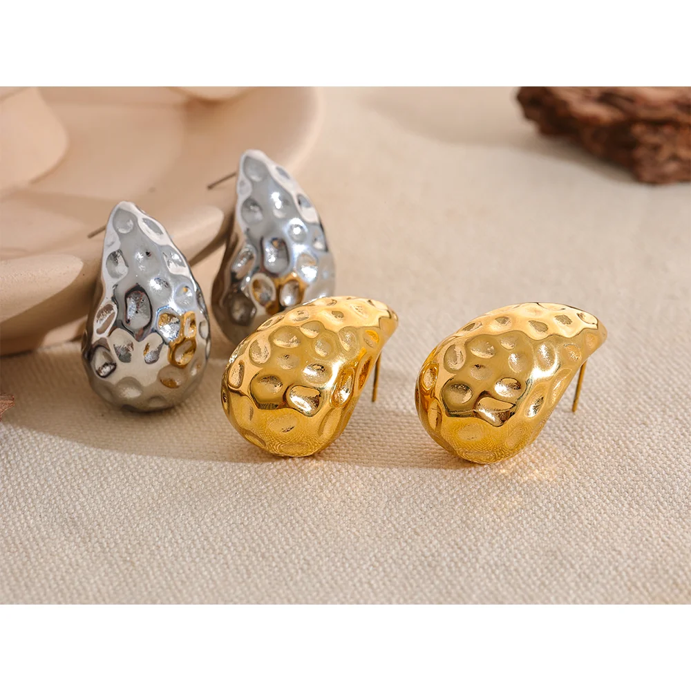 New Fashion Hollow Stud Earrings -  Gold & Steel Color, Waterproof, Water Drop Design Charm Jewelry -  Elegant Gift for Women