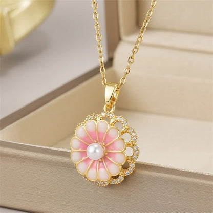 Zircon Inlaid Stainless Steel Choker Necklace for Women - Flower Butterfly Moon Design Pendant Tassel Clavicle Jewelry - Perfect Gift for Her