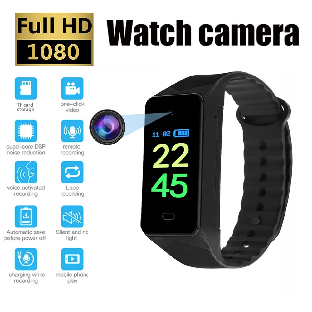 Smart Mini Camera Watch with 1080P HD Video Recorder : Professional Digital Voice Recorder & Bracelet Dictaphone for Gift, Home Security, Travel, Adventure, & Sports