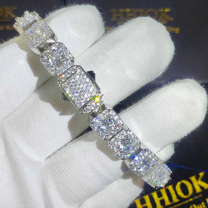 Unisex Hip Hop Iced Out CZ Tennis Bracelet – 10/12mm Square Diamond Link Chain Jewelry - Elegant Gift for All