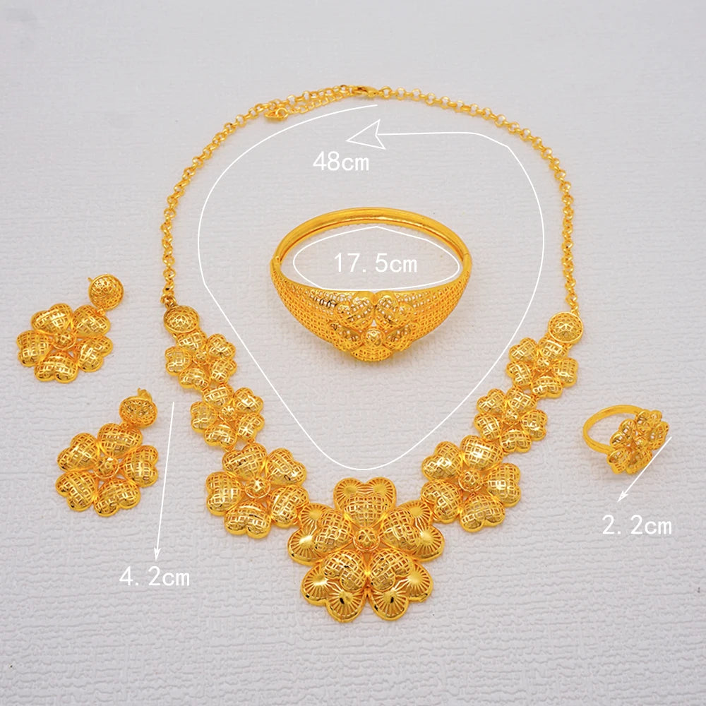 African Indian Gold Jewelry Set for Women – Dubai Style Bridal Tassel Long Necklace, Earrings, Ring & Bangle - Ideal Gift for Her
