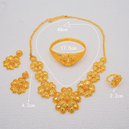 African Indian Gold Jewelry Set for Women – Dubai Style Bridal Tassel Long Necklace, Earrings, Ring & Bangle - Ideal Gift for Her