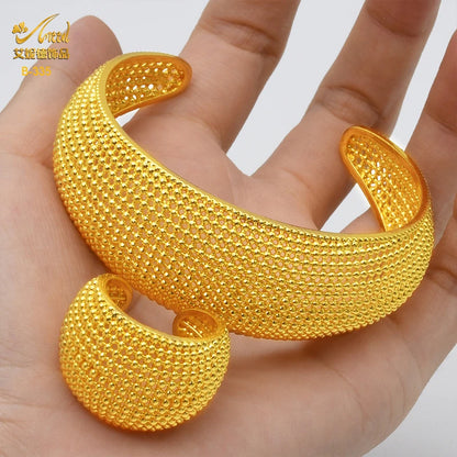 ANIID Dubai 24k Golden Cuff Bangles For Women - African Luxury Charm Bracelet Bangles Nigerian Wedding Gold Color Jewelry Gifts