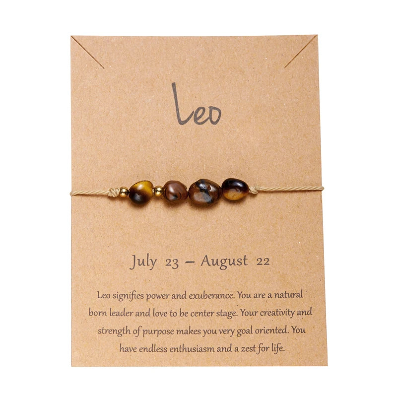 Charm 12 Constellation Natural Stone Beads Bracelet For Women Couple Hand Woven Rope Friendship Birthday Zodiac Jewelry Gifts