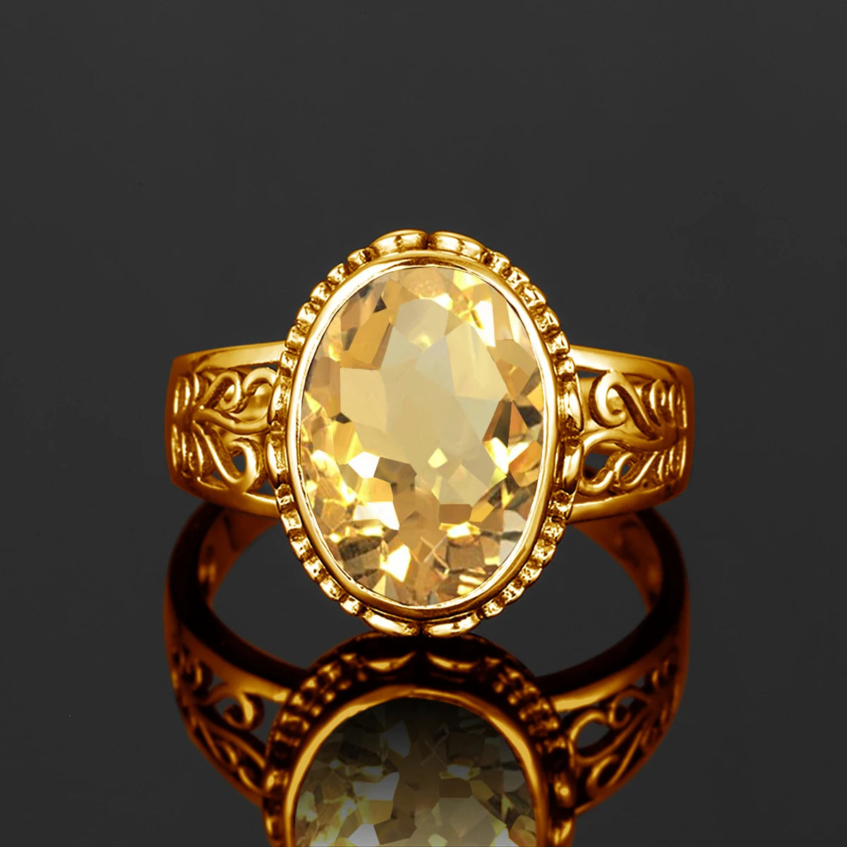Luxury 10x14mm Oval Cut Yellow Gold Citrine Ring for Women – Art Deco Birthstone Wedding  Party Jewelry - Perfect Gift for Her