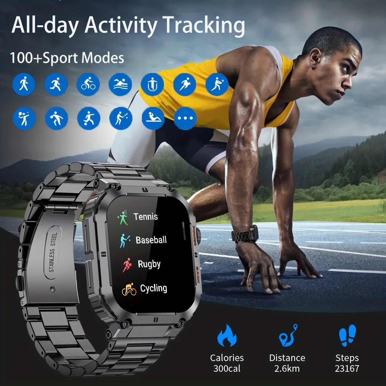 Men's Smartwatch for Android & iPhone By LIGE – Smashproof & Waterproof, 1.96" Display, Bluetooth Call, Fitness Tracker, 400mAh Battery - Perfect Gift for Him