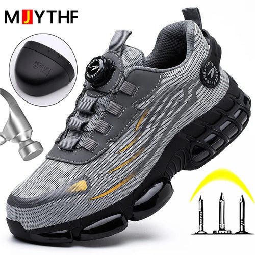 Men’s Safety Shoes with Rotating Button – Anti-Smash, Anti-Puncture Steel Toe Work Boots for Protection & Comfort