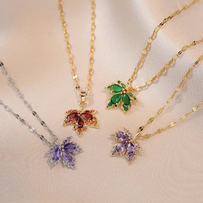 Zircon Inlaid Stainless Steel Choker Necklace for Women - Flower Butterfly Moon Design Pendant Tassel Clavicle Jewelry - Perfect Gift for Her