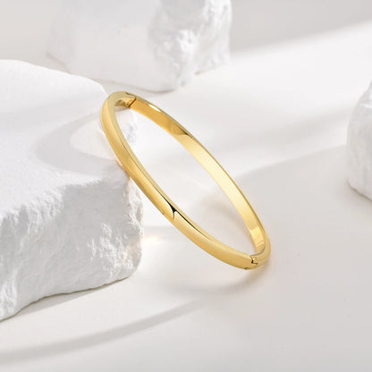 18K Gold Plated Stainless Steel Bangles for Women – 4mm, 5.7mm & 7.7mm Smooth Openable Bracelet, Classic & Elegant Jewelry Accessory